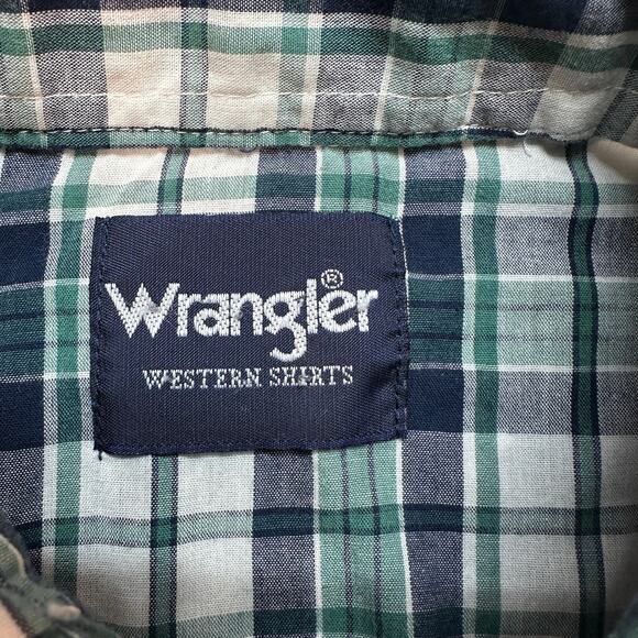 Wrangler Western Shirts Plaid Men's L Green White Black Button-Up Short Sleeve - Picture 2 of 9